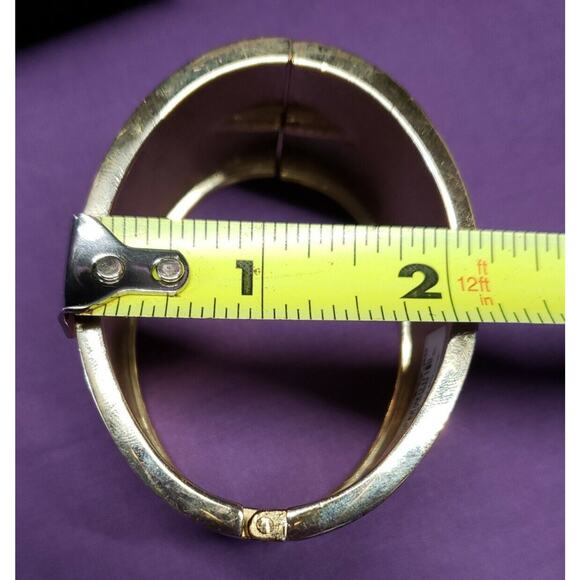 Chunky Wide Boho Fall Colored Leaves Patten Clamper Bangle Bracelet Gold Tone - Picture 9 of 14